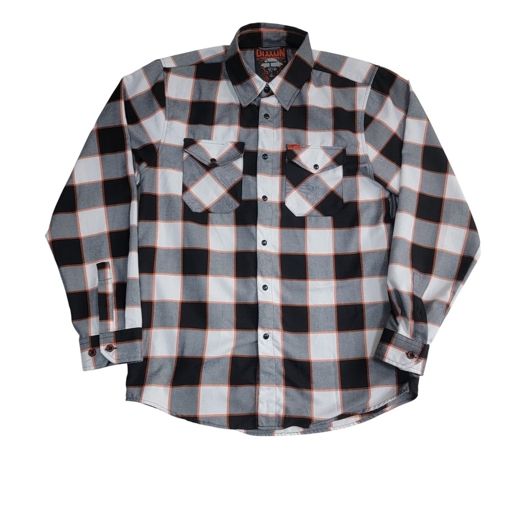 Dixxon Flannel Co Fat Daddy Quantico Shirt Mens Medium Orange Black White Plaid
